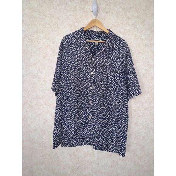 Vtg Jennifer Moore Women's Navy White Stars 100% Silk Button Down Size 2X - Picture 1 of 9